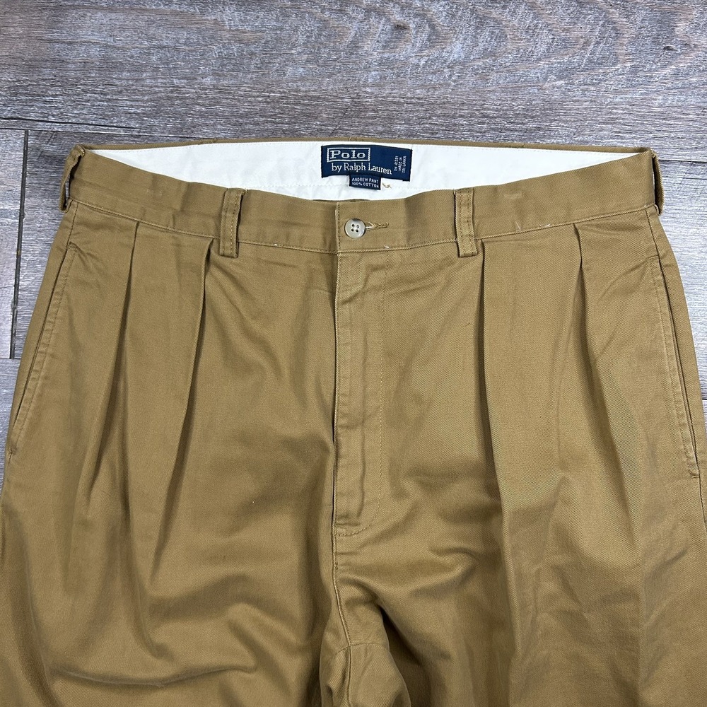 Vtg Polo Ralph Lauren Pants Men Fits 34x30 Khaki Andrew Pant Pleated Chino Twill
